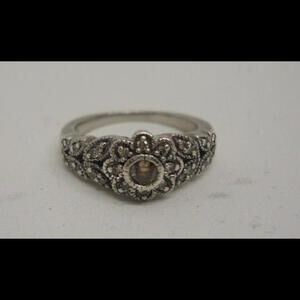 Renaissance JWBR Diamond Flower Ring with Leaves 925 Sterling Size 4.75